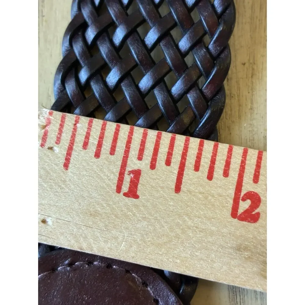 DKNY Women's Mocha Brown Braided Woven Wide Leather Belt w/ Buckle Minimalist M